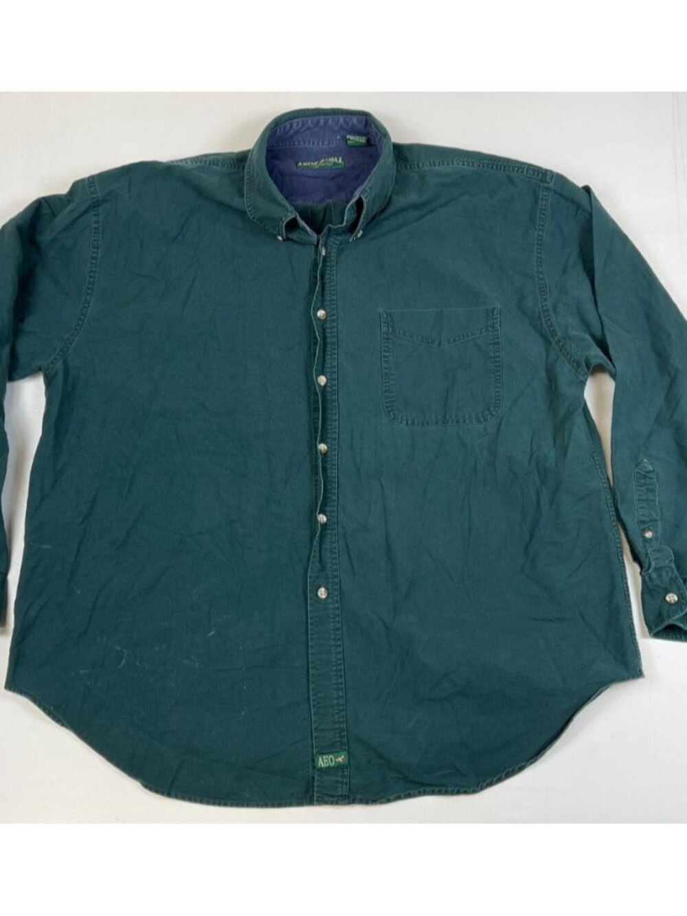 Vintage American Eagle Men XL Green Cotton Button Down Made in USA Rugged